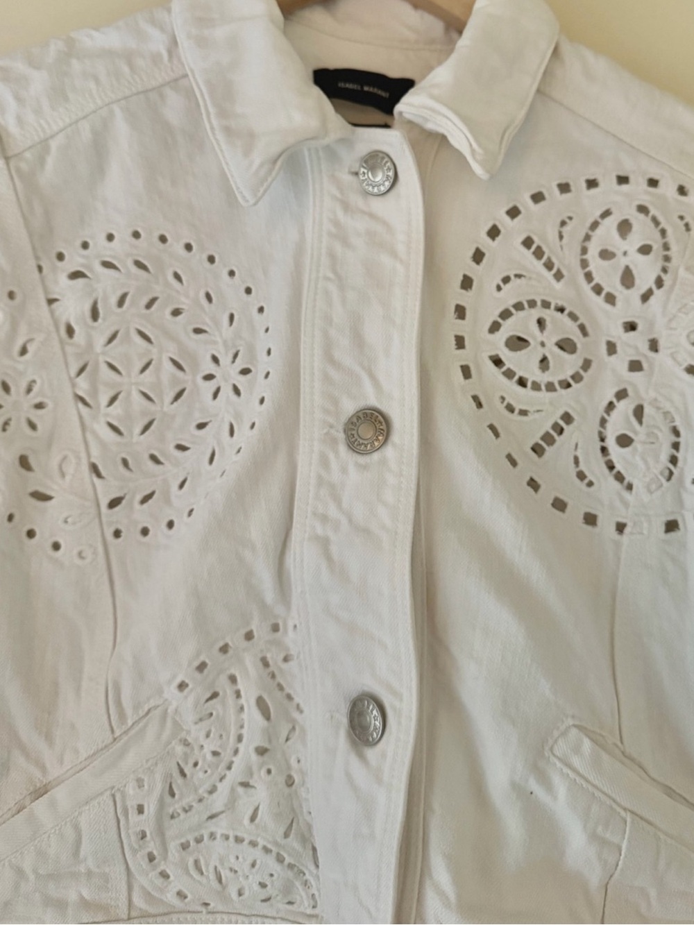 Isabel Marant Rena White Eyelet Embroidered Denim Jacket FR 38 US 6 - Picture 5 of 8